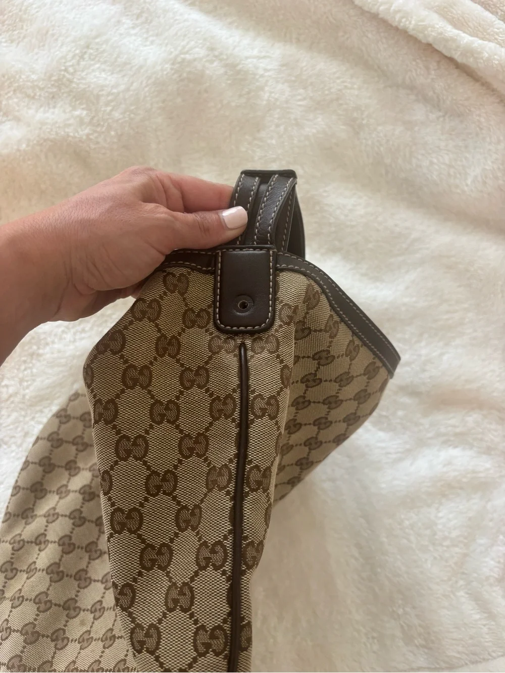 Gucci Brown Beige GG Canvas Crescent Hobo Bag